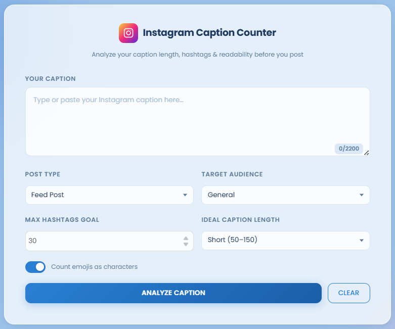 Instagram Caption Character Counter