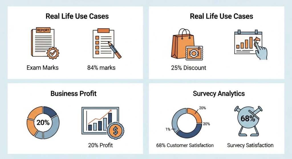 Percentage in Exams, Business, and Daily Life