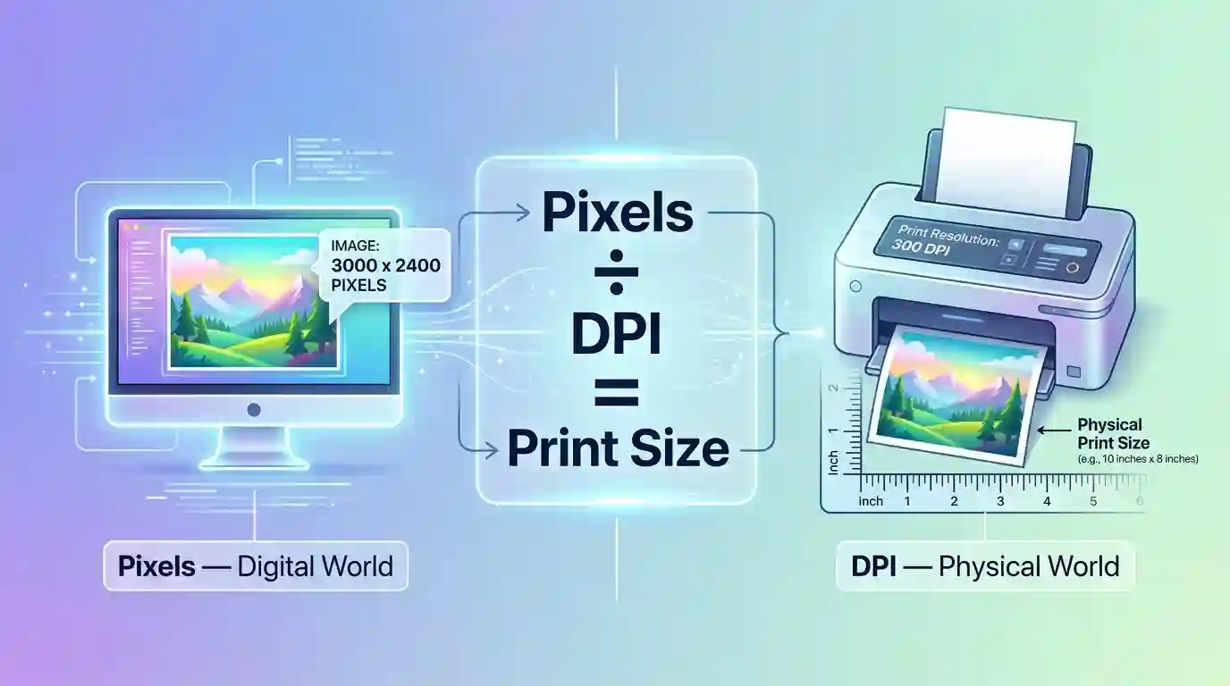 Pixels ÷ DPI = Print Size