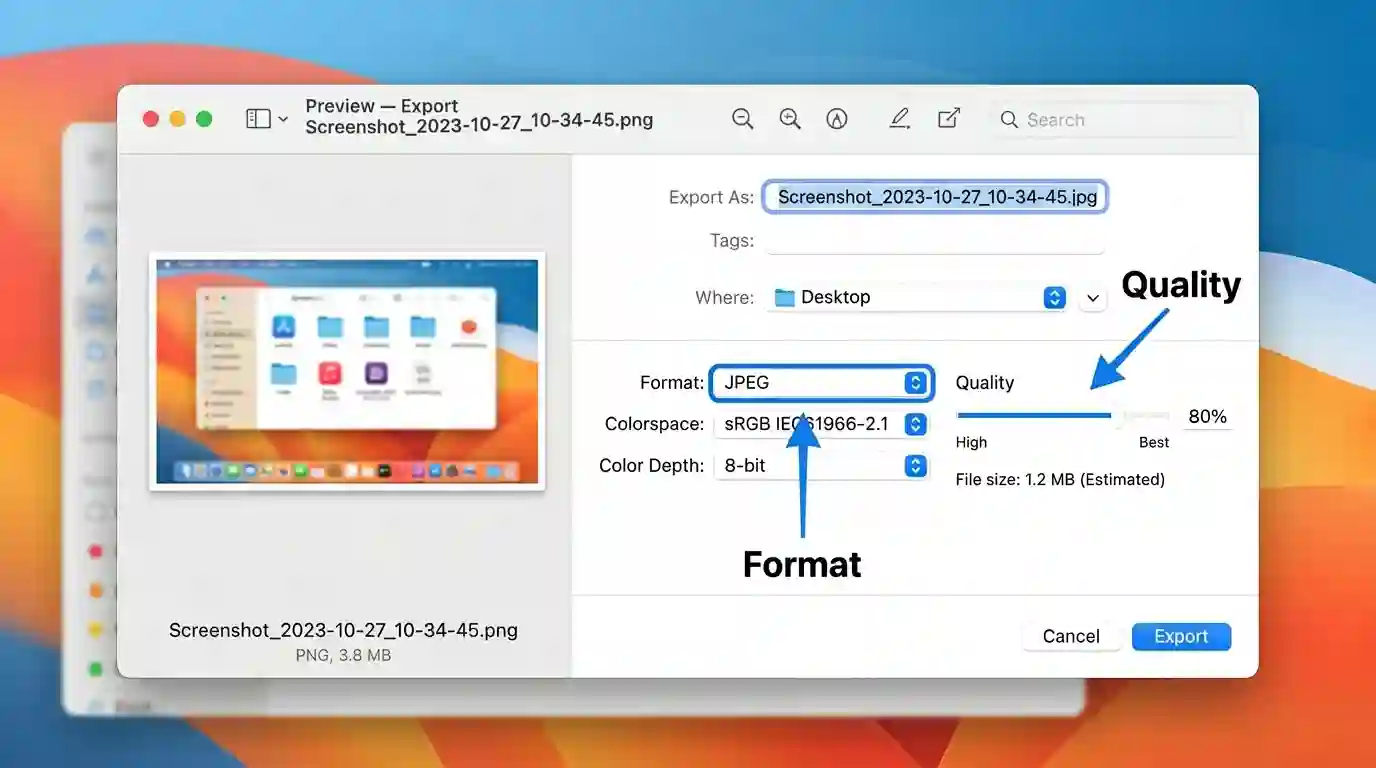 Preview app's Export panel