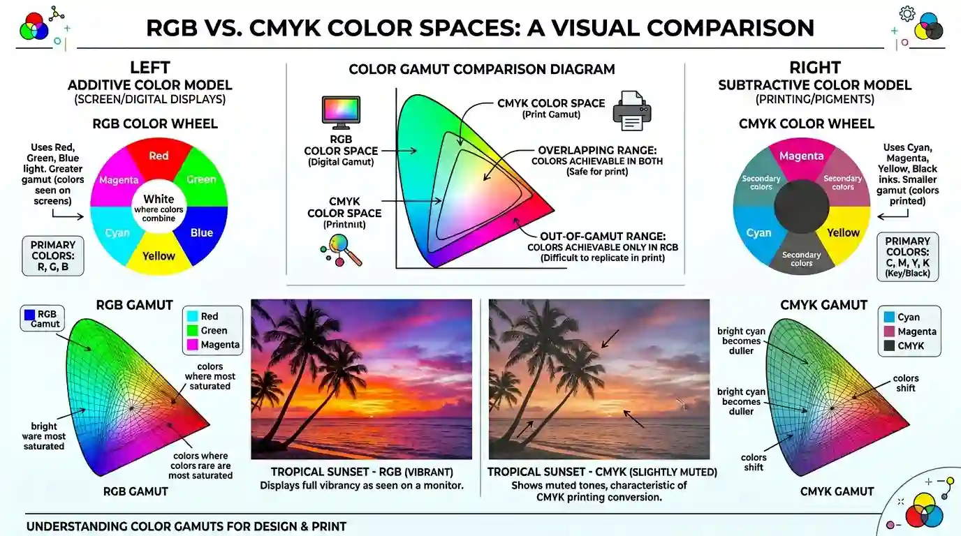 RGB CMYK color comparison chart